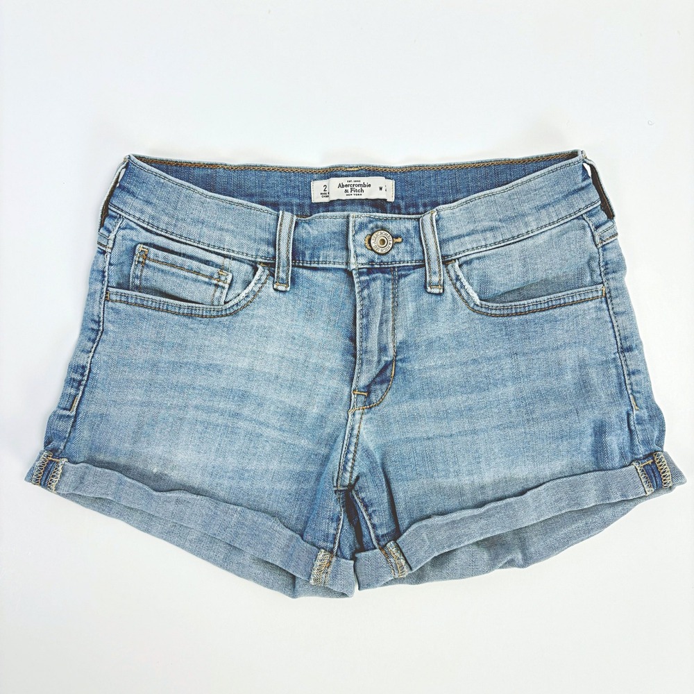 Abercrombie & Fitch Mid Rise Cuffed Denim Shorts 2 26 Light Wash Wave Pocket A&F
